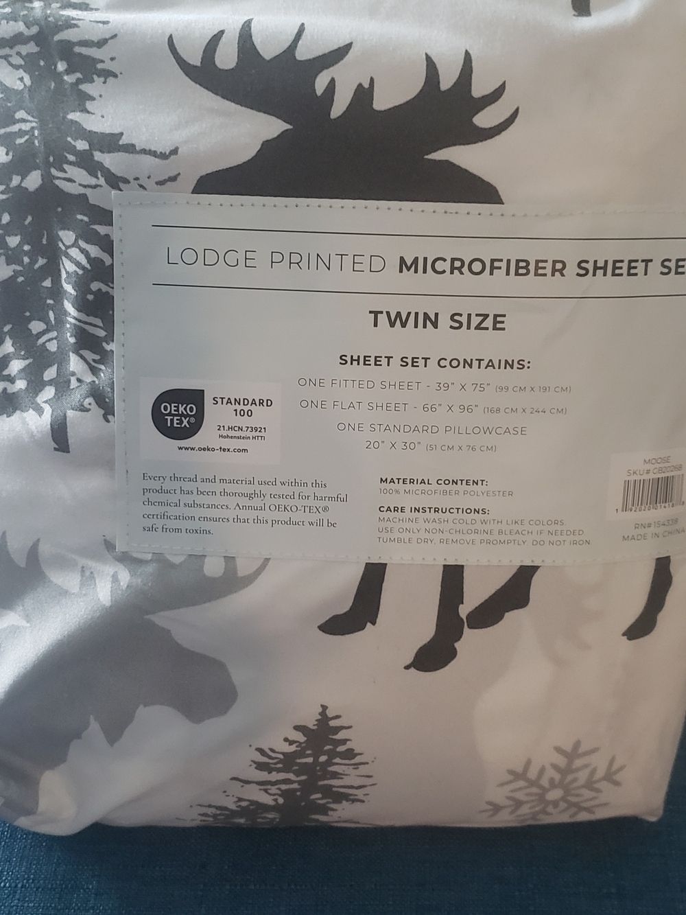 Lodge Printed Microfiber Sheet Set - Gray & White Twin NEW!!!